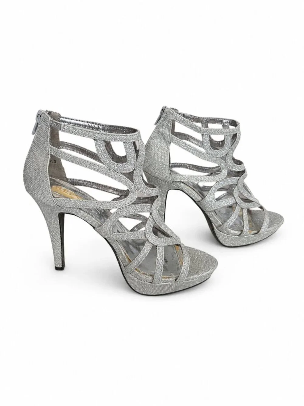 Report Silver Glitter Cage High Heel Sandals Size 7.5 Prom Wedding Party